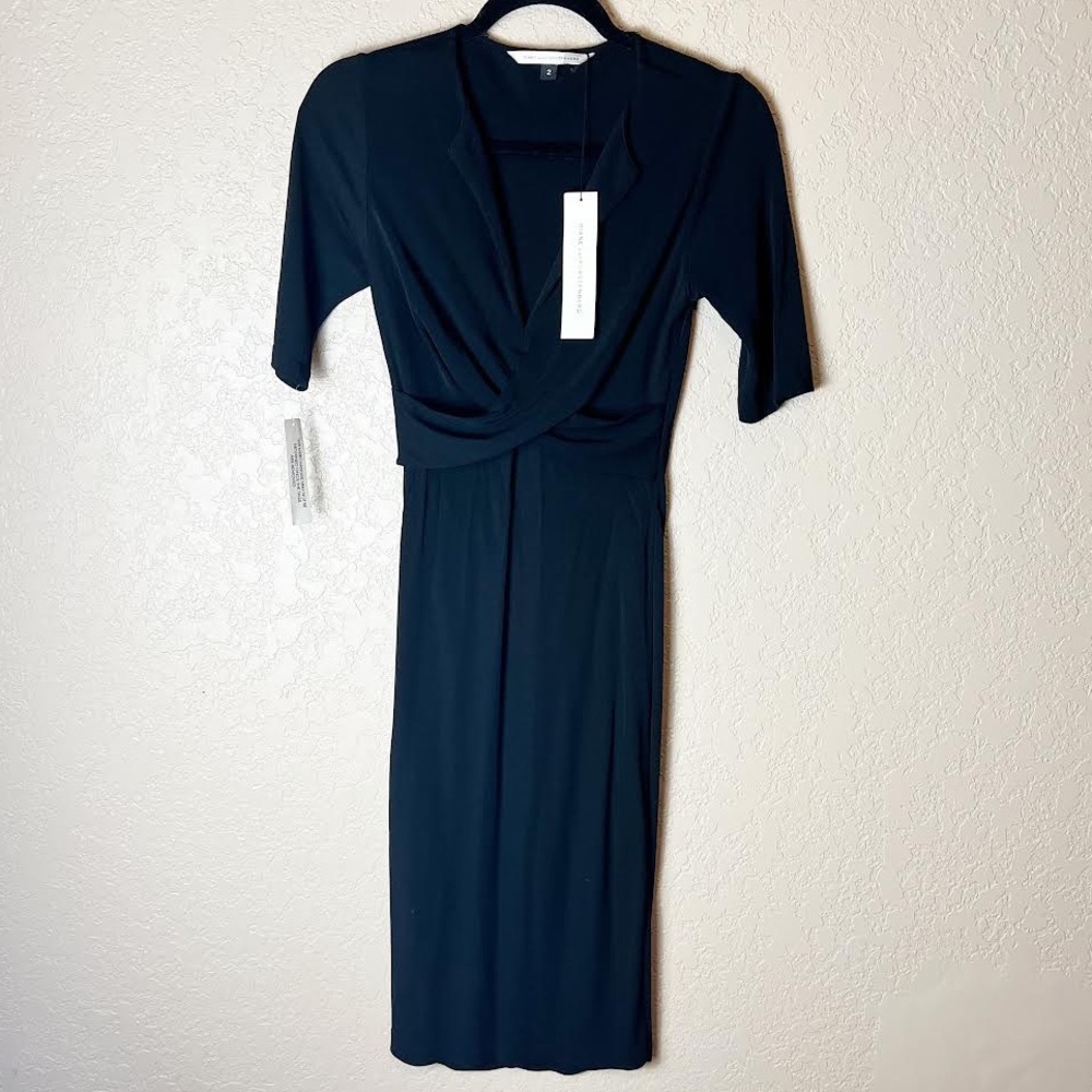 Diane Von Furstenberg black crossover front midi pullover dress